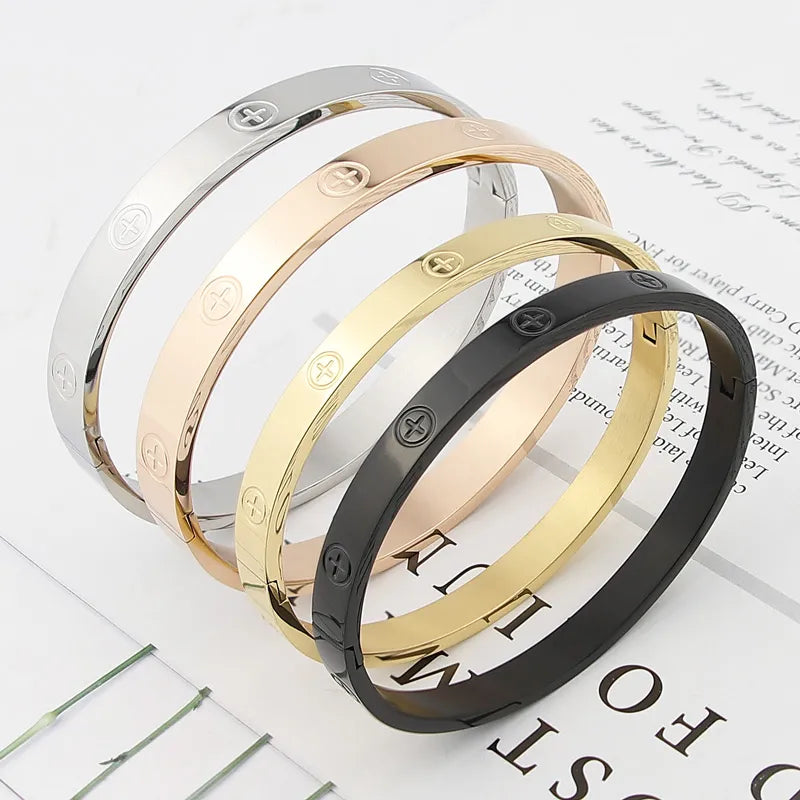 Zircon and Cross Nut Nail Bracelets & Bangles for Women Jewelry Stainless Steel Screw Jewelry Pulseiras