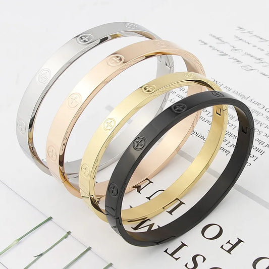Zircon and Cross Nut Nail Bracelets & Bangles for Women Jewelry Stainless Steel Screw Jewelry Pulseiras