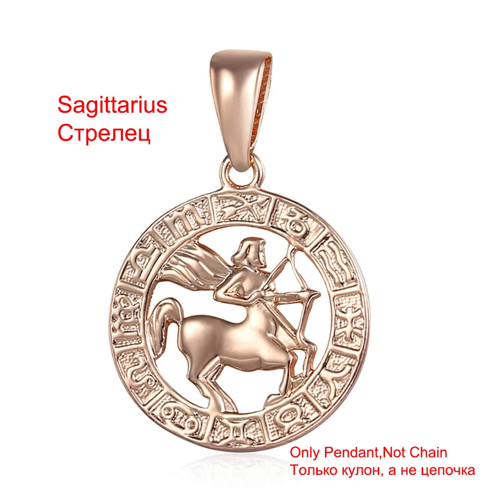 Davieslee Pendant Necklace for Women 12 Zodiac Sign Constellation Yellow Rose Gold Color Womens Necklaces Round Shaped LGPM16