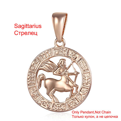 Davieslee Pendant Necklace for Women 12 Zodiac Sign Constellation Yellow Rose Gold Color Womens Necklaces Round Shaped LGPM16
