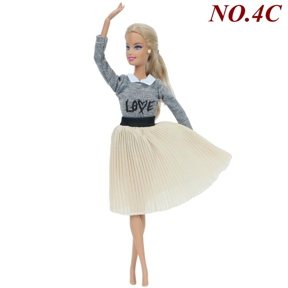 1 PCS Handmade Fashion Outfit Short Dress Cartoon Cute Pattern T-Shirt Pants Trousers Accessories Clothes for Barbie Doll Toys