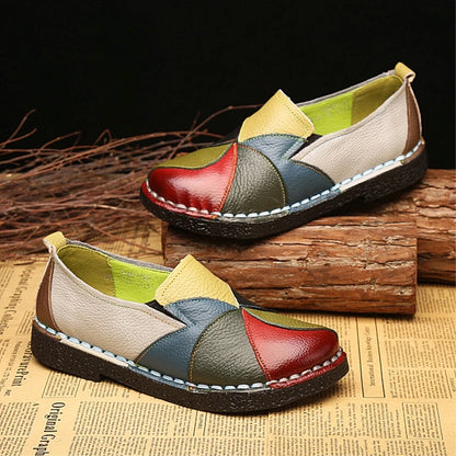 WOIZGIC Women's Ladies Female Woman Mother Shoes Flats Leather Loafers Moccasins Mixed Colorful Non Slip on Plus Size 42