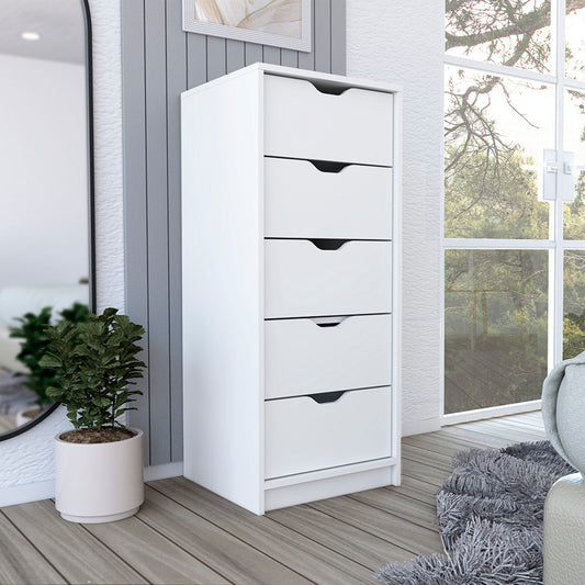 Kamran Dresser, Five Drawer Narrows -White