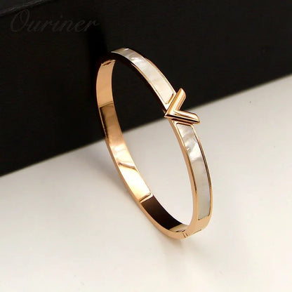 Luxury Brand Natural Shell v Shape Bracelet & Bangle for Women Men Charm Hollow Letter Bangle Love Silver-Color Pulseiras K088-1