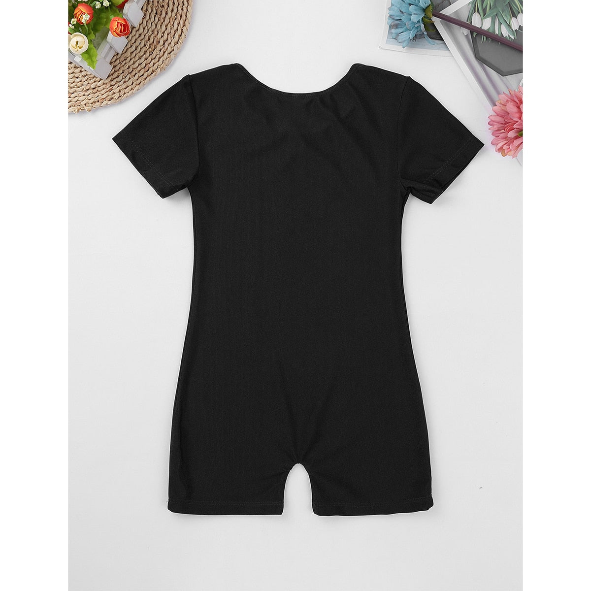 Children Dance Wear Short Sleeves Solid Color Stretchy Ballet Gymnastics