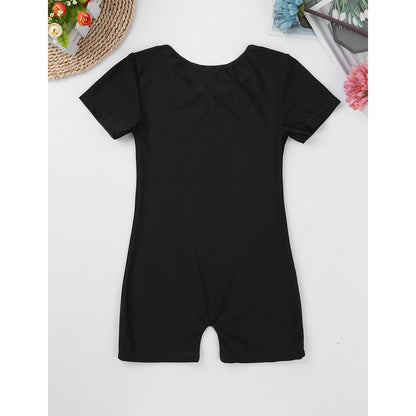Children Dance Wear Short Sleeves Solid Color Stretchy Ballet Gymnastics
