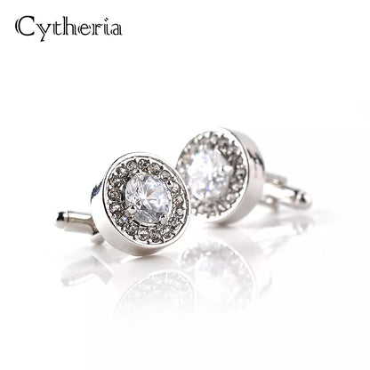 Luxury Cufflinks for Mens and Women Zircon White Purple Crystal Clear Cuff Button High Quality for Groom Wedding