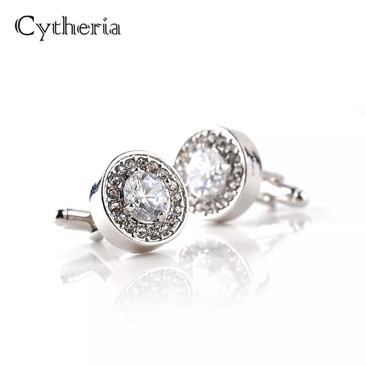 Luxury Cufflinks for Mens and Women Zircon White Purple Crystal Clear Cuff Button High Quality for Groom Wedding