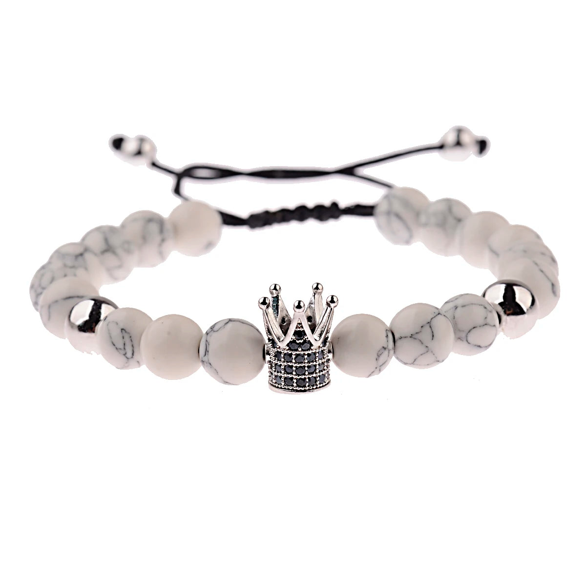 DOUVEI Round Black CZ Zircon Pave Lava Weaving Bracelet Men Beads Weaving Bracelet Homme Adjustable ABL005