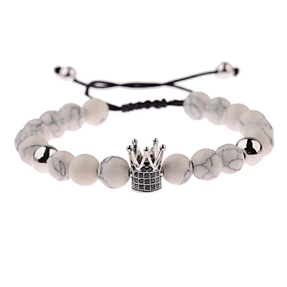 DOUVEI Round Black CZ Zircon Pave Lava Weaving Bracelet Men Beads Weaving Bracelet Homme Adjustable ABL005