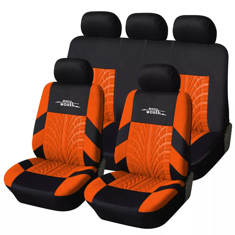 AUTOYOUTH Car Seat Covers Full Set Car Seat Protector Auto Seat Covers Polyester Fabric Universal Fits Most Cars Covers Orange