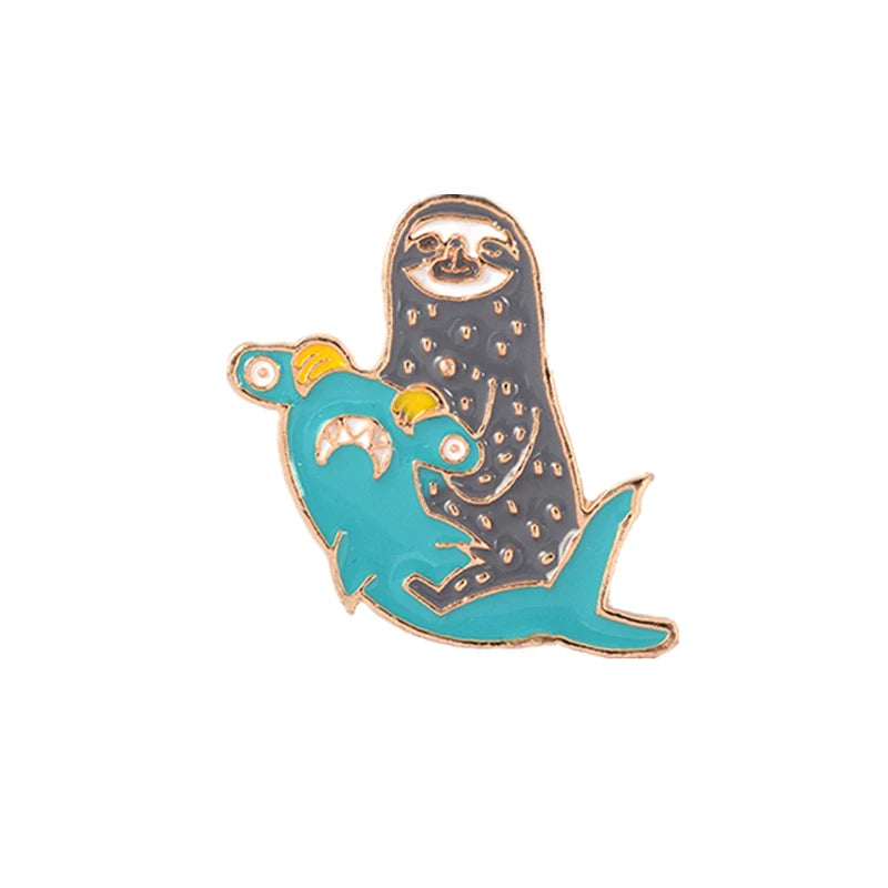 Funny Sloth Series Badges Brooches Cute Nickname Flash Denim Enamel Lapel Pins for Kids Fans Friends Jewelry