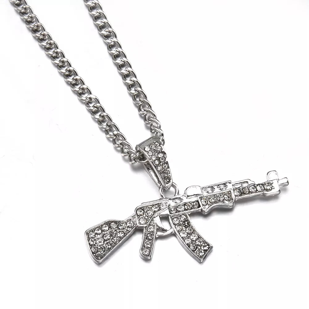 Choker Necklaces for Women 2022 Gun Cross Pendant Crystal Rhinestone Chain Necklace Women Men Punk Chains Jewelry