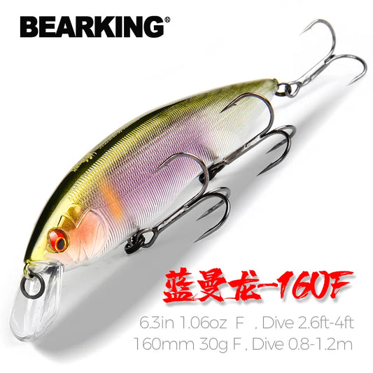 BEARKING 160mm 30g Hot Fishing Lures Assorted Colors Minnow Crank Tungsten Weight System Wobbler Model Crank Artificial Bait