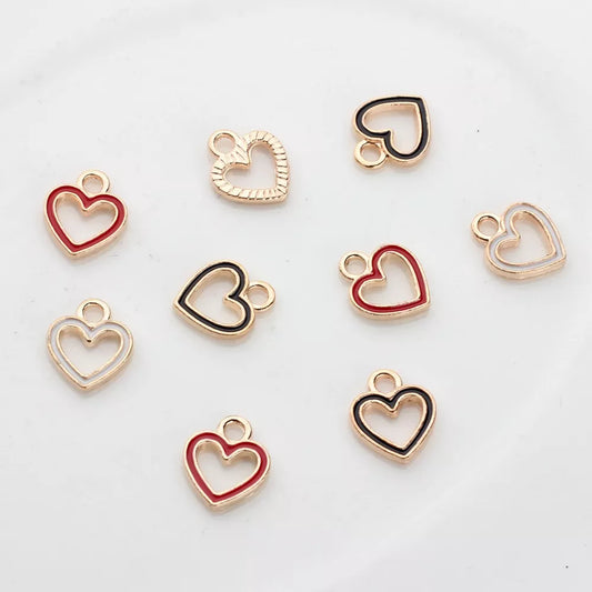 50pcs/Lot  Zinc Alloy Charms Enamel Mini Sweet Heart Hollow Charms for DIY Necklaces Bracelets Jewelry Making Accessories