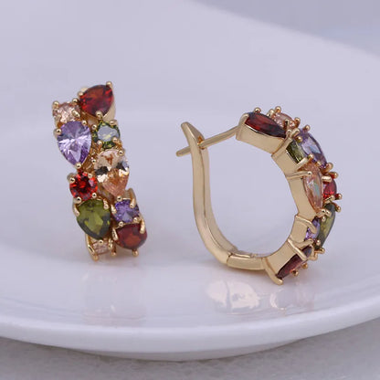 LXOEN 2022 Classic Semi-Precious Stone Stud Earrings for Women Silver Color Round Studs Ear Jewelry Brinco Bijoux