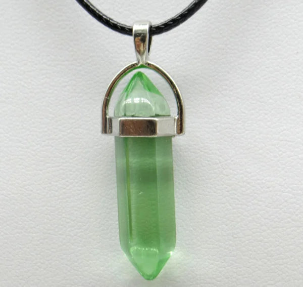 1PCS Natural Stone Quartz Crystal Opal Agates Hexagonal Column Pendulum Pendant Leather Chains Necklace Fashion Charms Pendant