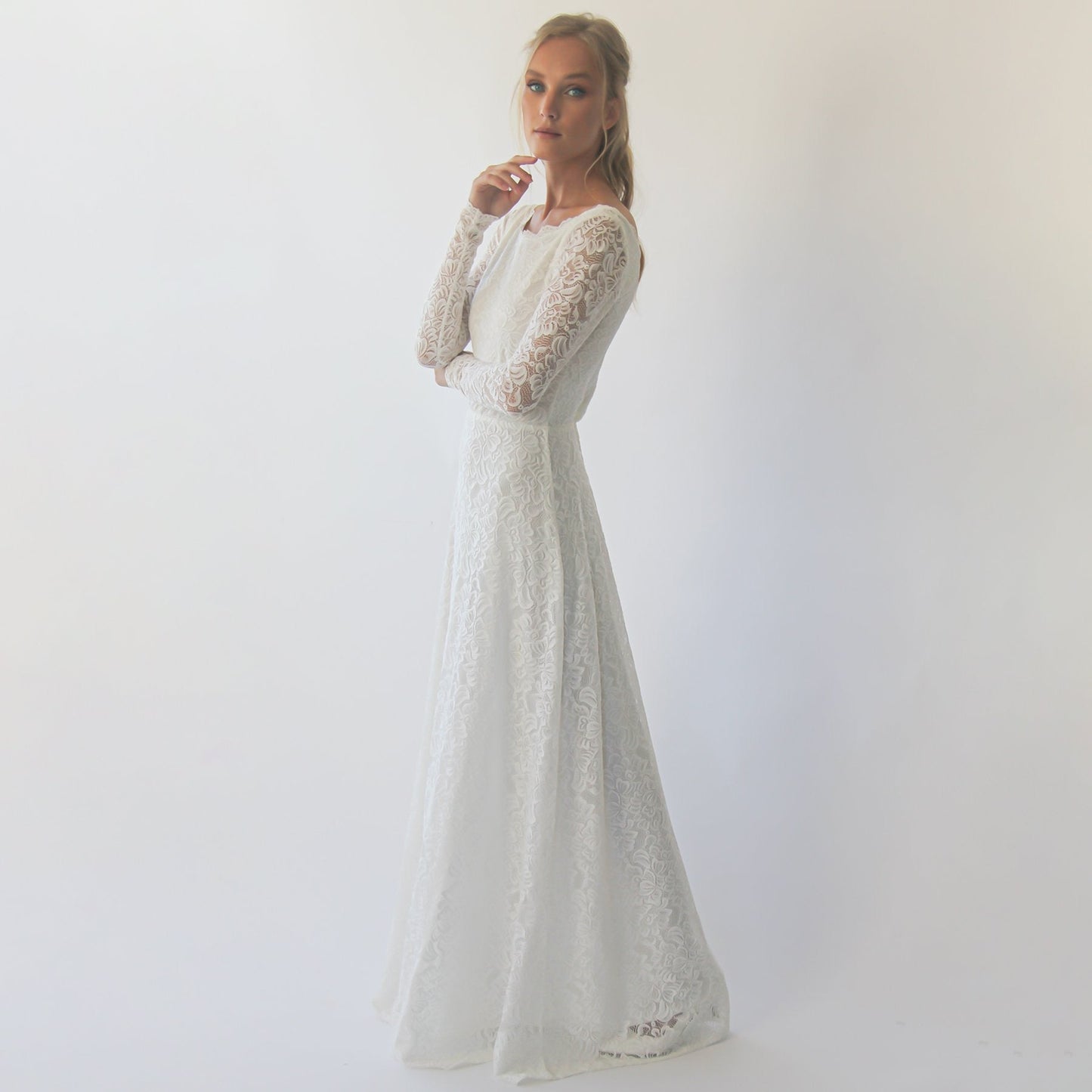 Bestseller Long Sleeves Boat Neckline Modest Wedding Dress #1297