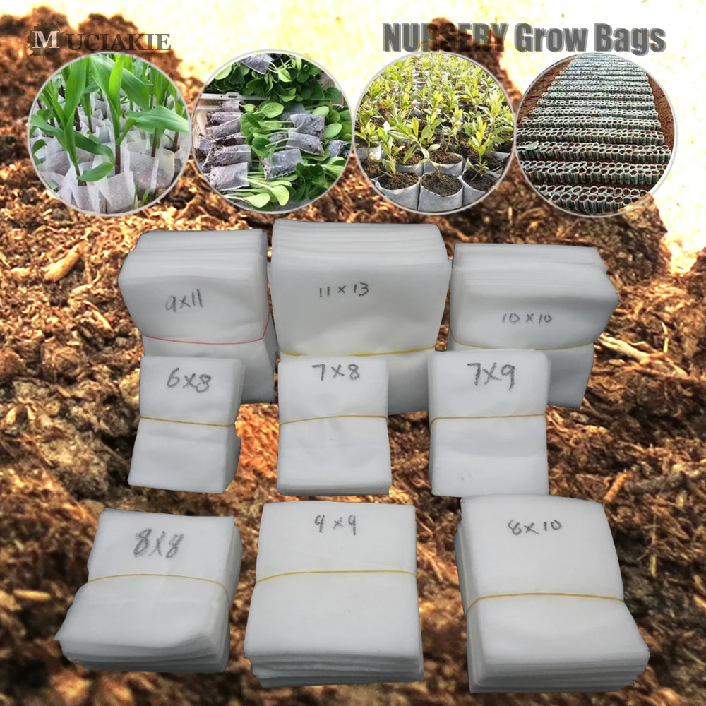 MUCIAKIE 100PCS Flat Fabric Nursery Grow Bags Biodegradable Growing Bags Eco-Friendly Ventilate Plant Root Protection Bags
