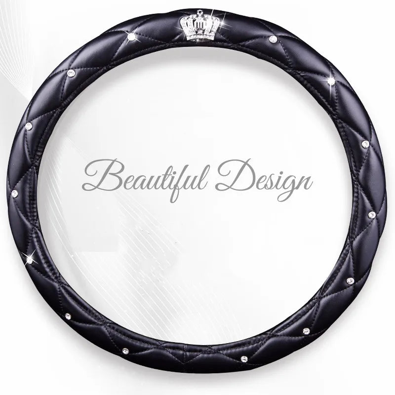 Women PU Leather Car Steering Wheel Covers Diamond Black Pink Auto Steering-Covers Cases for  Lady Girls Car Accessories