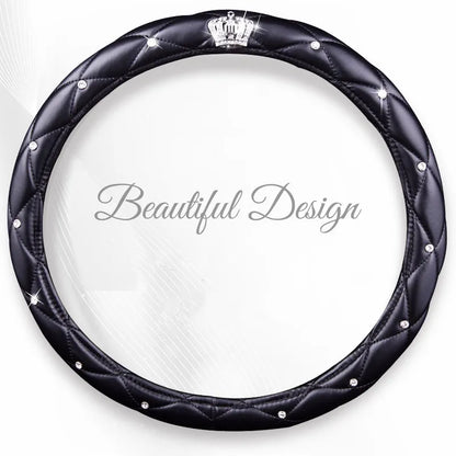 Women PU Leather Car Steering Wheel Covers Diamond Black Pink Auto Steering-Covers Cases for  Lady Girls Car Accessories