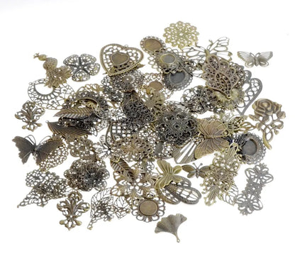 30Pcs Antique Bronze Mixed Metal Filigree Wraps Connectors Metal Crafts Decoration DIY