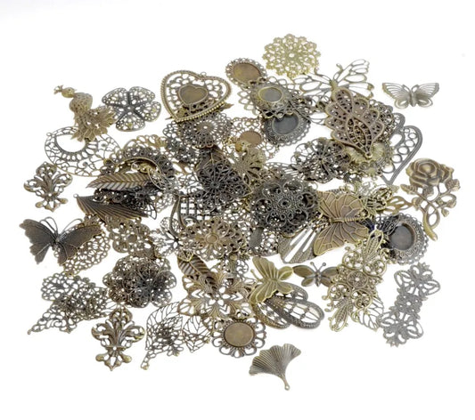 30Pcs Antique Bronze Mixed Metal Filigree Wraps Connectors Metal Crafts Decoration DIY
