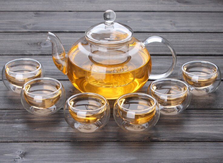 Tea Set High Borosilicate Glass Tea Pot Set Infuser Coffee Tea Leaf Herbal 6 Cups Warmer Teapot Kitchen Accessories Home