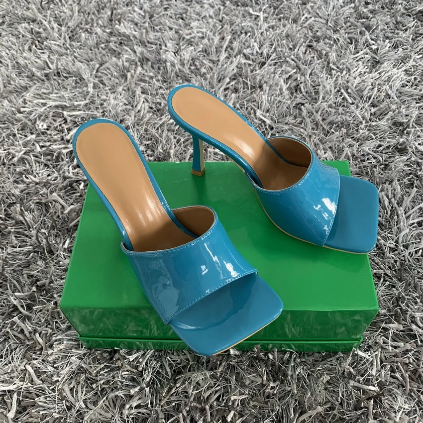 2023 New Summer Women Sandals Square Toe Ladies Heel MulesThin High Heels Sandals Slippers Female Fashion Woman Shoes