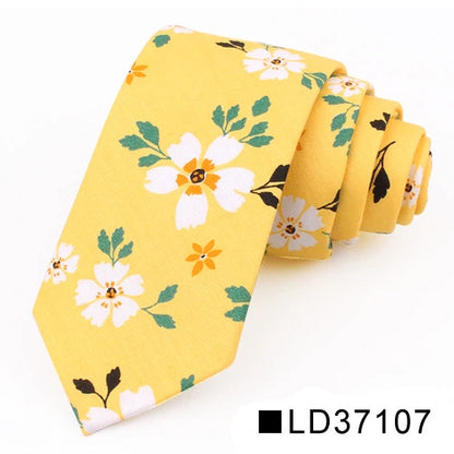 New Floral Tie for Men Women Skinny Cotton Neck Tie for Wedding Casual Mens Neckties Classic Suits Flower Print Neck Ties Cravat