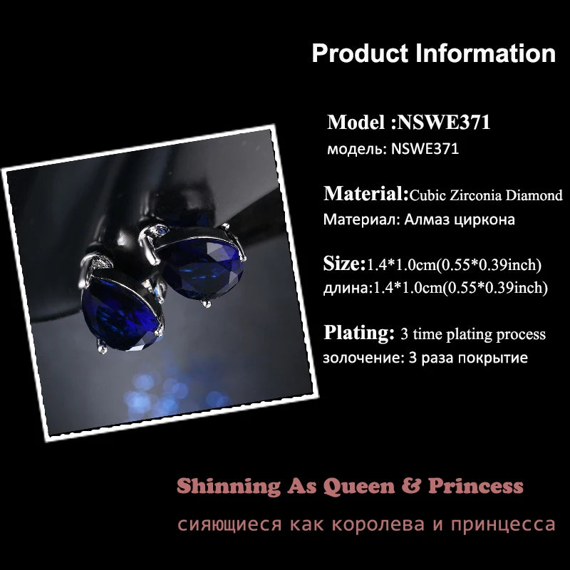 Water Drop Cubic Zirconia Clip Earrings With Elegant Blue Stone Earrings for Punk Girl Party Pendientes Mujer Moda