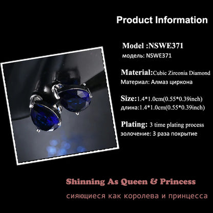 Water Drop Cubic Zirconia Clip Earrings With Elegant Blue Stone Earrings for Punk Girl Party Pendientes Mujer Moda