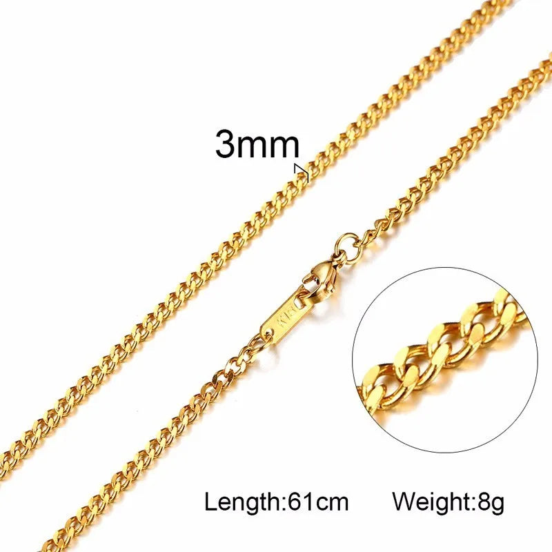 3-6mm Men Necklace Snake Chain Miami Cuba Link With Round Box and Wheat Chains Stainless Steel Choker Jewelry 24-27in
