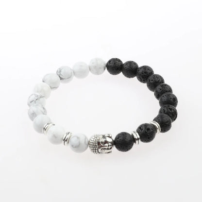 Charm Buddha&Evil Eye Bracelet Women 8mm Elastic Round Bright Black Stone Chakra Bracelets Men Erkek Bileklik Homme