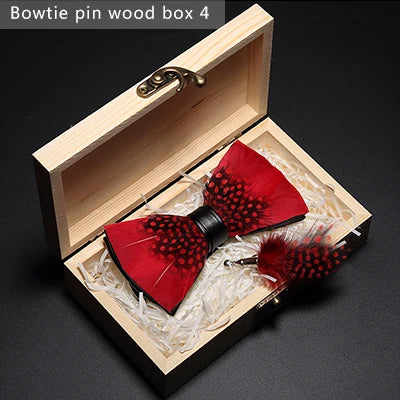 JEMYGINS Bowtie Natural Brid Feather Exquisite Hand Made Men Bow Tie Brooch Pin