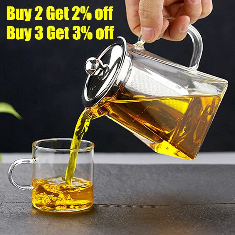 Heat Resistant Glass Teapot With Stainless Steel Tea Infuser Filter Flower Tea K
