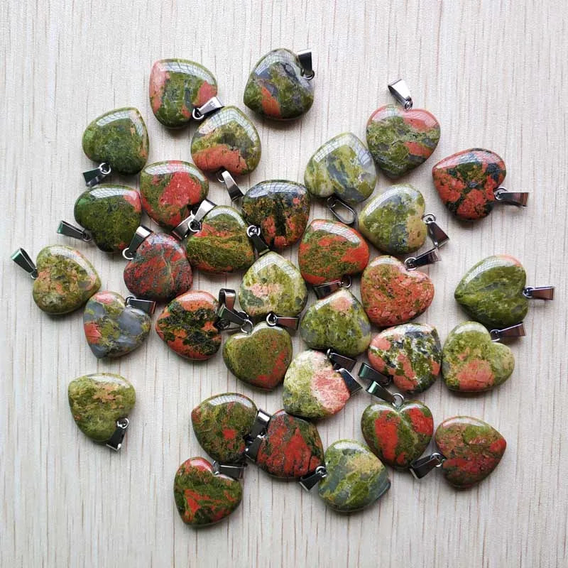 50pcs/Lot 2022 Assorted Heart Natural Stone Charms Pendants for Jewelry Making Good Quality 20mm
