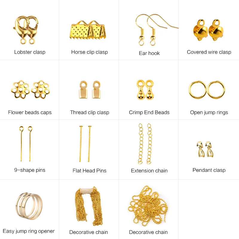 Jewelry Findings Tool Set Open Jump Ring/Lobster Clasp/Tail Chain/Clip Buckle/Drop Kit/Earring Hooks/ for DIY Jewelry Making