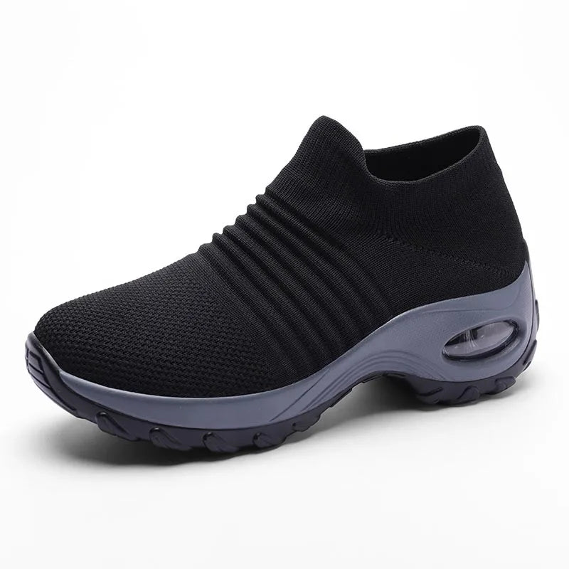 Womens Flats Slip on Shoes for Women Sock Sneakers Platform 2021 Comfortable Soft Ladies Spring Buty Damskie Sepatu Wanita Black
