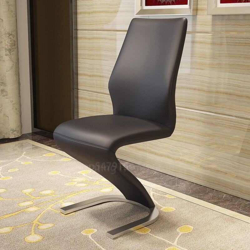2 Pieces Chairs Modern Simple Z Shape Dining Chair PU Leather Home Living Room Chair Only Chairs (Table Is Not for Sale)