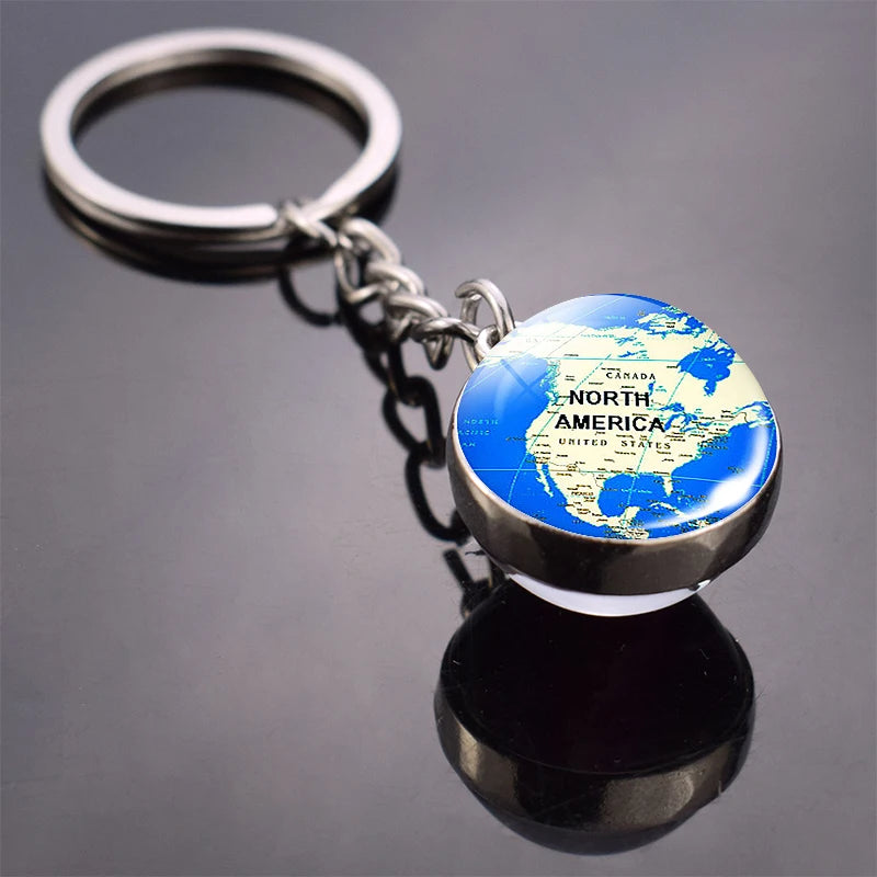 Vintage World Map Keychain Globe Earth Pendant Key Chain Americas Europe Australia Map Keychain Keyfob Christmas