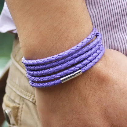 XQNI Brand Black Retro Wrap Long Leather Bracelet Men Bangles Fashion Sproty Chain Link Male Charm Bracelet With 5 Laps