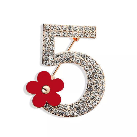 Luxurious Brand Brooches Letter 5 Full Crystal Rhinestone Brooch Pins for Women Party Flower Number Brooches