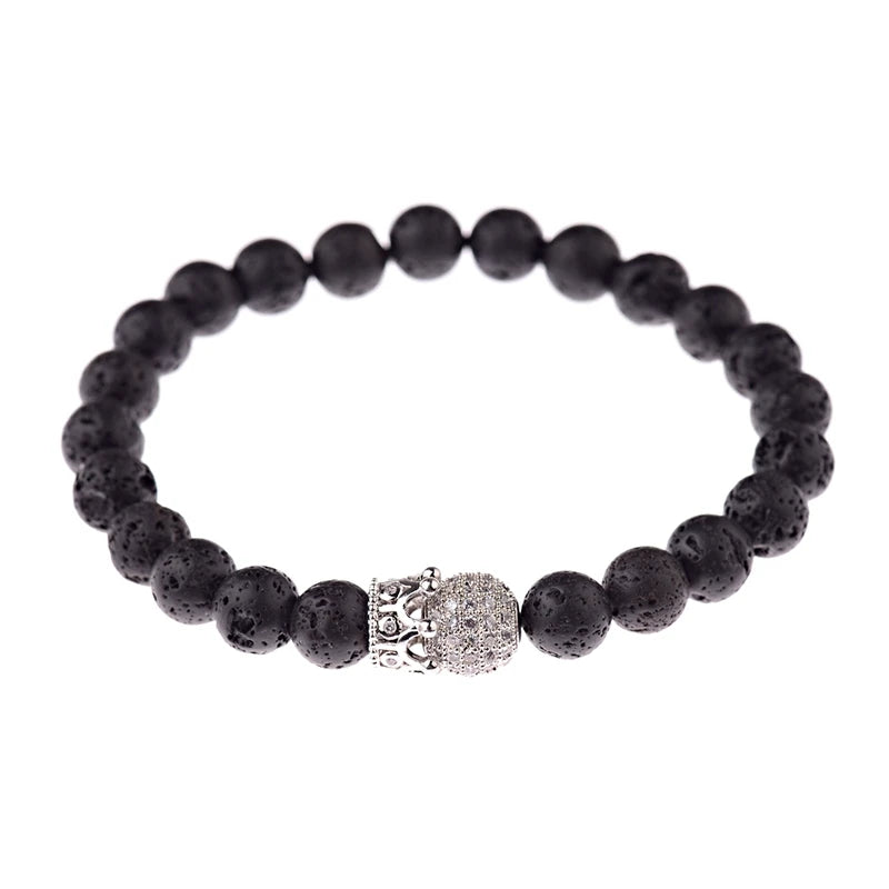DOUVEI Round Black CZ Zircon Pave Lava Weaving Bracelet Men Beads Weaving Bracelet Homme Adjustable ABL005
