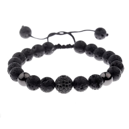 DOUVEI Round Black CZ Zircon Pave Lava Weaving Bracelet Men Beads Weaving Bracelet Homme Adjustable ABL005