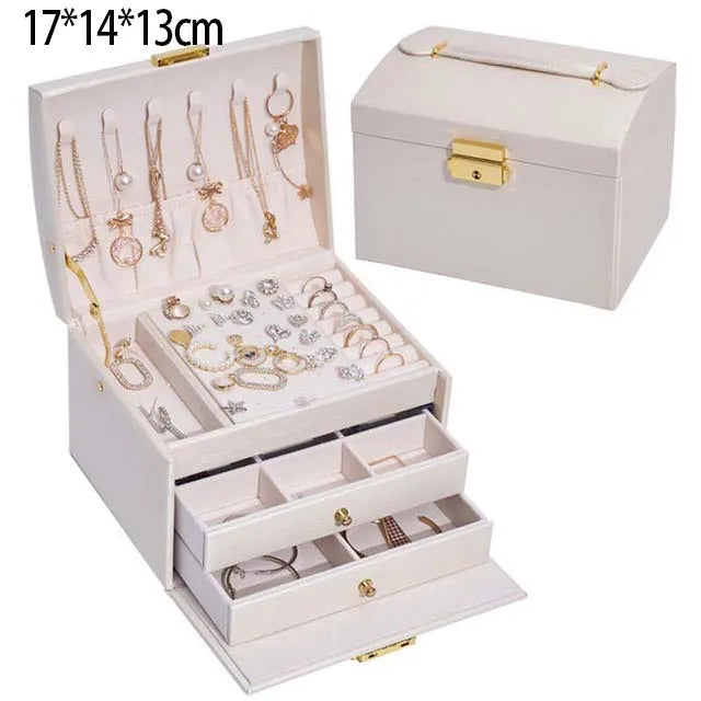 Jewelry Organizer Large Jewelry Box High Capacity Jewelry Casket Makeup Storage Makeup Organizer Leather Beauty Travel Box