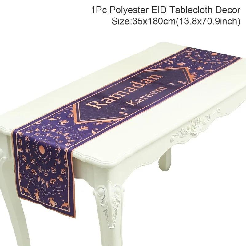 Ramadan Decor Table Runner EID Mubarak Decoration 2024 for Home Tablecloth Ramadan Kareem Islamic Muslim Party Eid Al Adha
