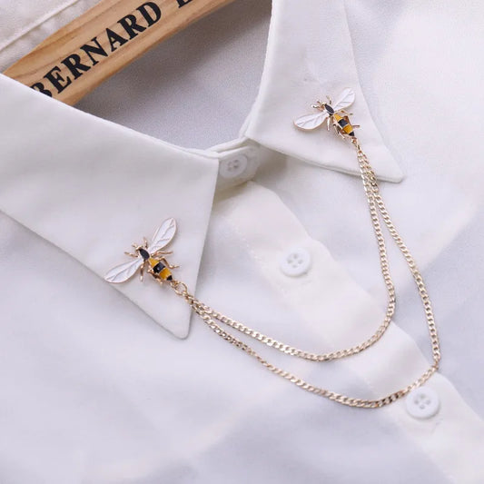 Cute Bee Vintage Brooches Pins Animal Alloy Metal Chain Brooch Broches Man Suit Shirt Collar Tassel Lapel Pin Women Jewelry