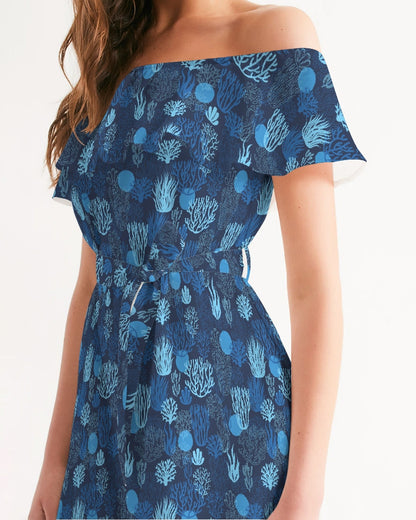 Women's Lightweight Sea Reef Off-Shoulder Belted Dress