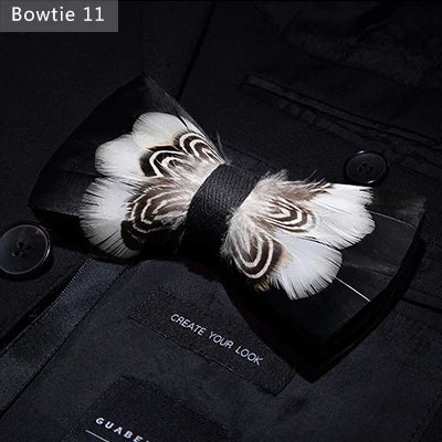 JEMYGINS Bowtie Natural Brid Feather Exquisite Hand Made Men Bow Tie Brooch Pin
